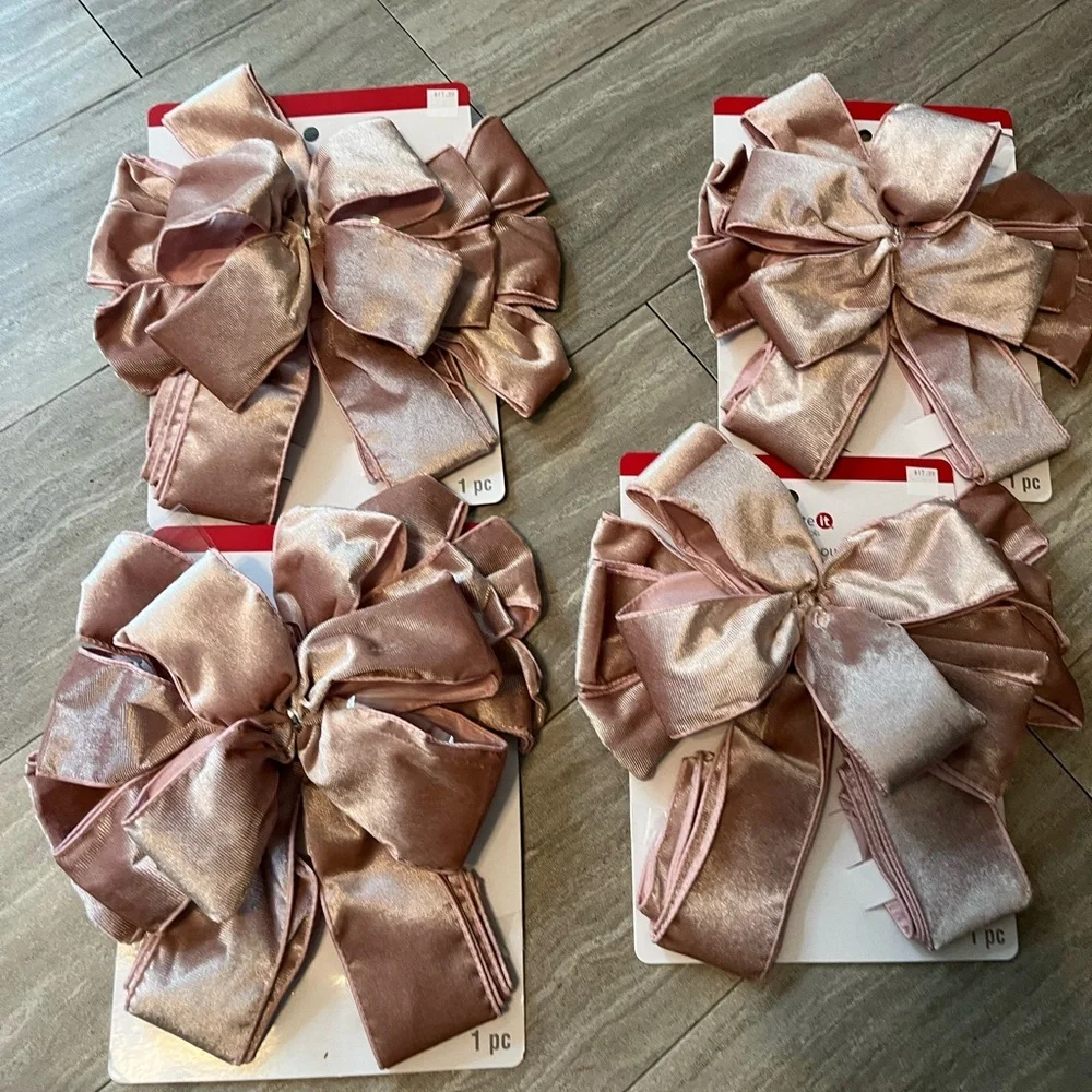 Set Lot 4 NWT CELEBRATE IT Large Blush Pink Velvet Wire Tree Bow CHRISTMAS Decor